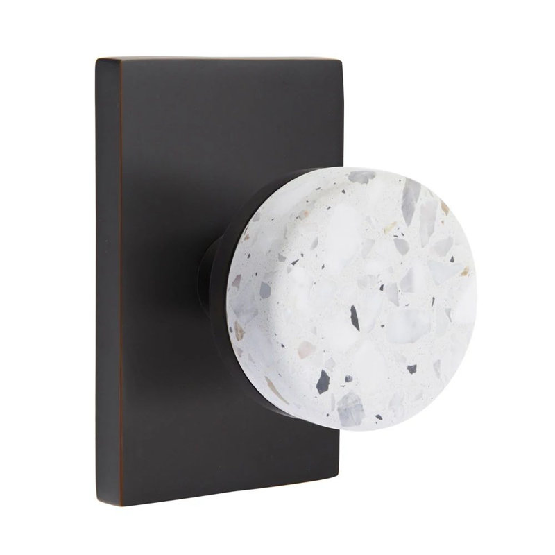 Mortaise intérieure Select Passage avec rosette rectangulaire et tige conique, bouton terrazzo clair (droite)