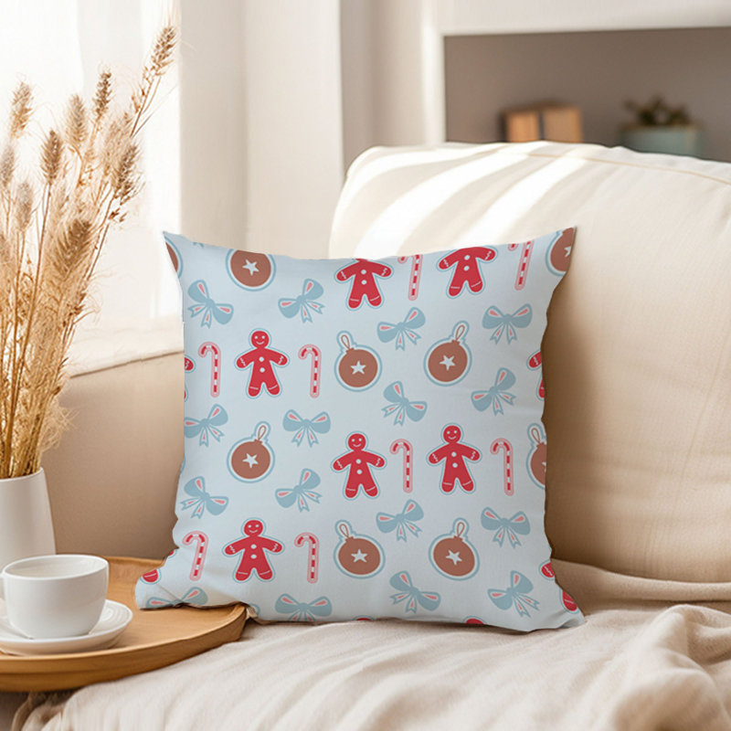 Holiday Christmas Candy Cane & Ginger Bread Pattern Modern, 20"H x 20"W