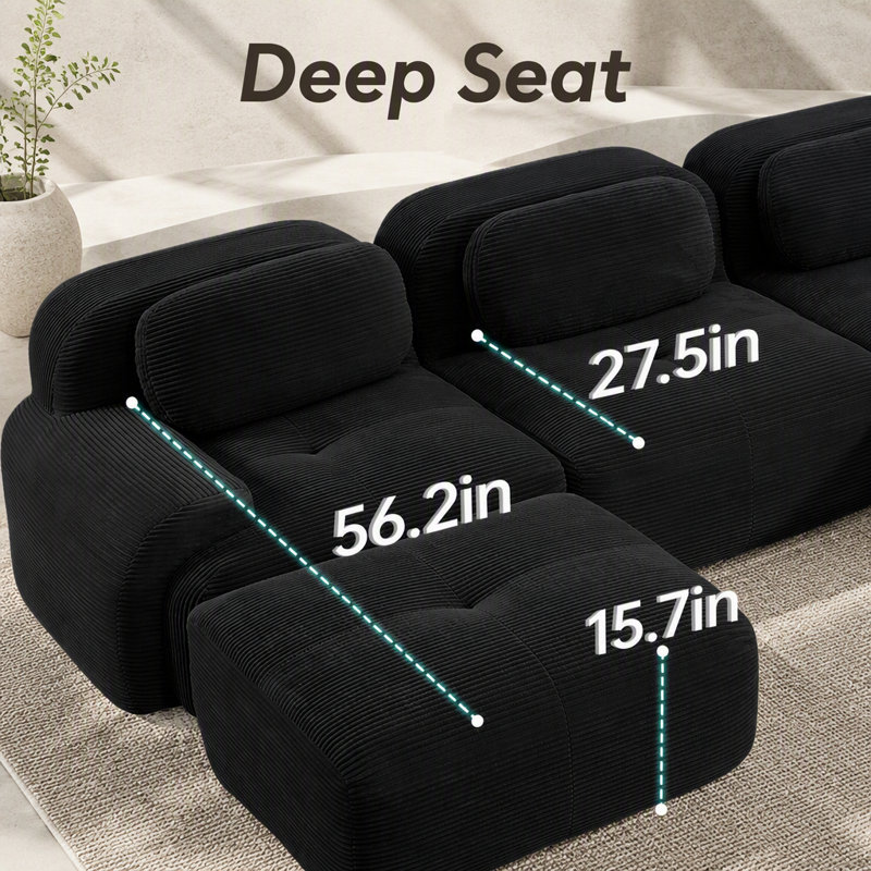 Canapé modulaire à 4 places avec tissu en velours côtelé doux, éponge à haute résilience et design adapté aux animaux de compagnie pour une utilisation polyvalente dans les chambres à coucher et les bureaux