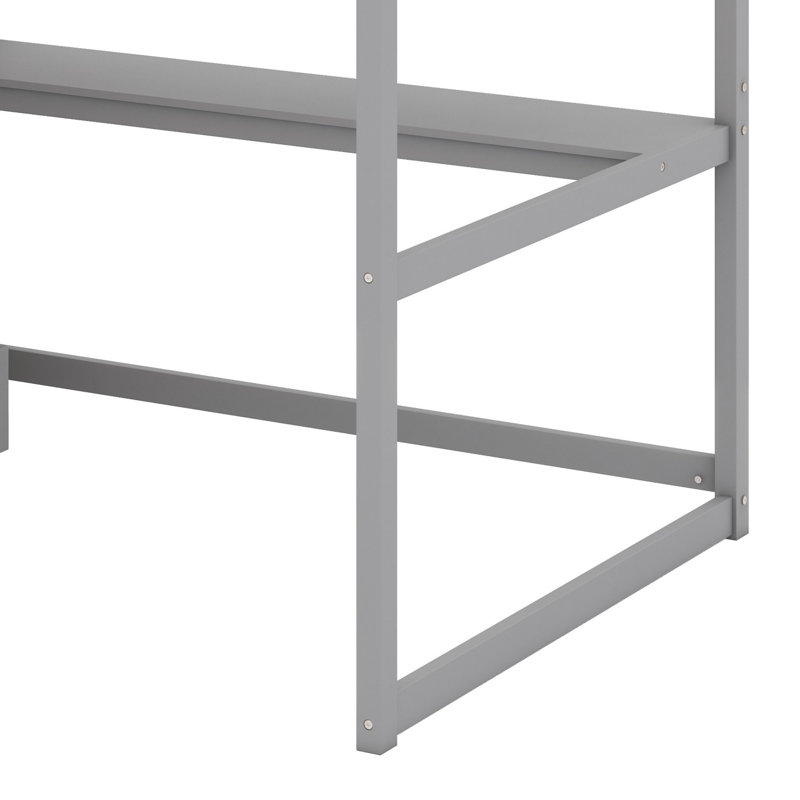 Lit mezzanine avec bureau et tablettes, tiroirs, gris, Lit double