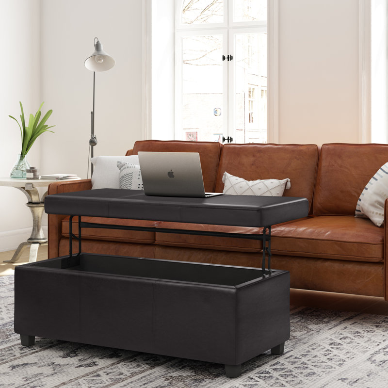 Tanners Brown Faux Leather Lift Top Storage Ottoman