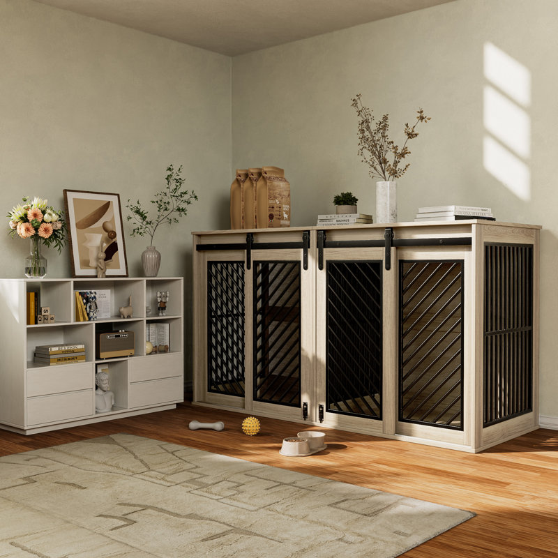 Durable Dividable Dog Crate with Divider Panel – Secure and Convenient for Pets, Oak Ash