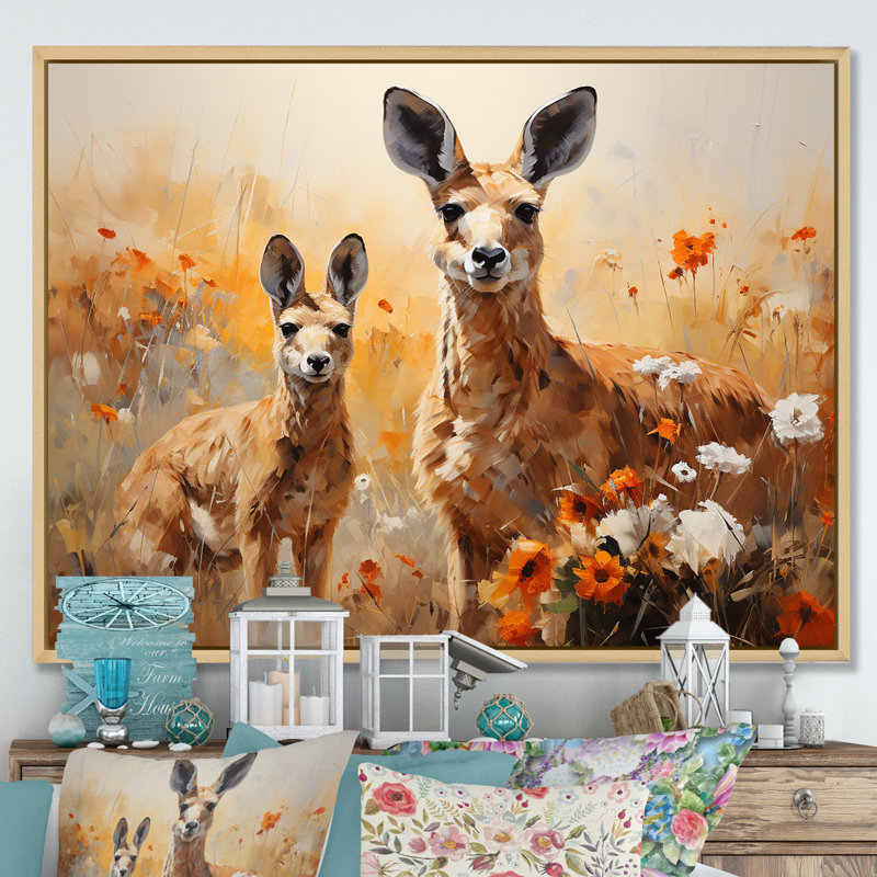 «Kangaroo Golden Blooms Outback» sur toile, H 12 po x l 20 po x P 1 po, Cadre naturel flottant