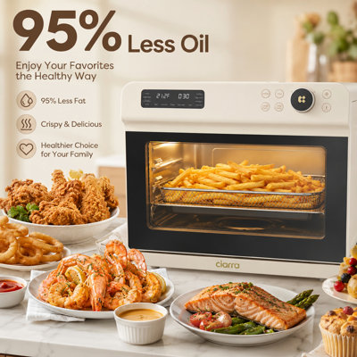 CIARRA 1600W 12-in-1 Steam Air Fry Countertop Toaster Oven, 25.4 QT Large Capacity Convection Oven with Self-Clean, Digital Touch Control, Fits 12" Pizza & Whole Chicken, White Stainless Steel