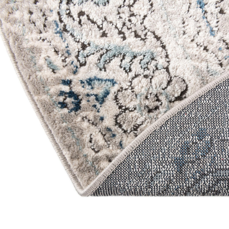 Tapis gris / ivoire / bleu Weingartner, Rond 5 pi 3 po