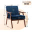 Chaise d'appoint avec structure en bois massif avec revêtement en velours bleu, chaise de style Mid-Century moderne, structure robuste, pour chambre à coucher, salon, espace de lecture, assemblage simple-153651739