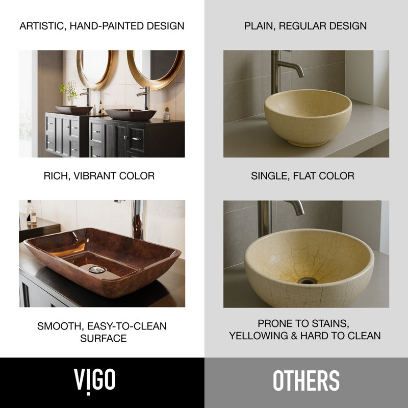 Donatello Russet Glass 18" L 13" W 4" H Rectangular Vessel Bathroom Sink, Red and Brown Fusion