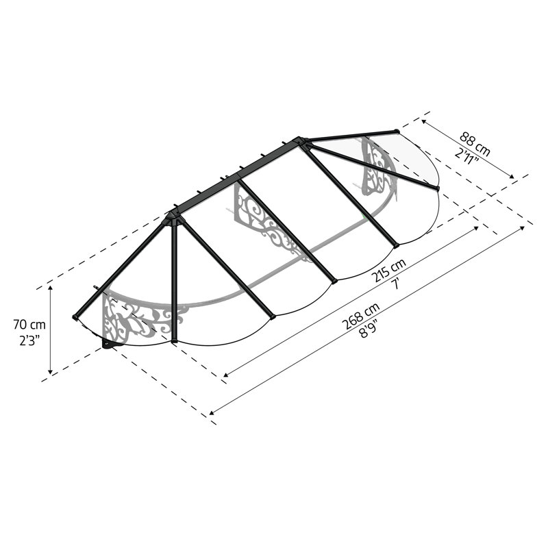 Palram - Canopia Lily 9' x 3'  Acrylic Galvanized Steel Stationary Dome Door and Window Awning Black/Clear
