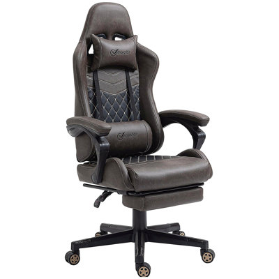 Vinsetto Racing Gaming Chair Diamond PU Leather Office Gamer Chair High Back Swivel Recliner with Footrest, Lumbar Support, Adjustable Height, Brown