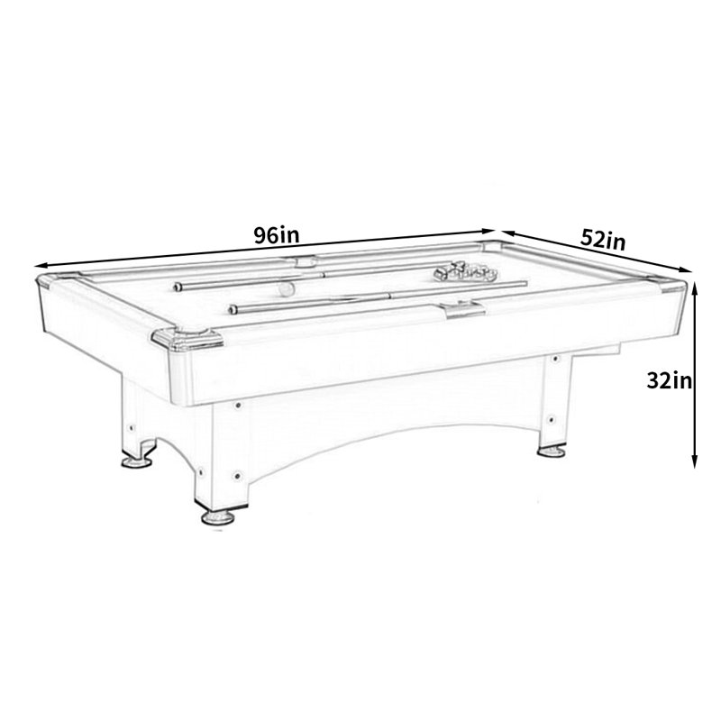 Table de billard, H 32 po x l 52 po x L 96 po, Noir, Bleu