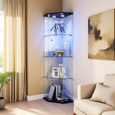 4-Tiers Glass Display Cabinet with LED Lighting