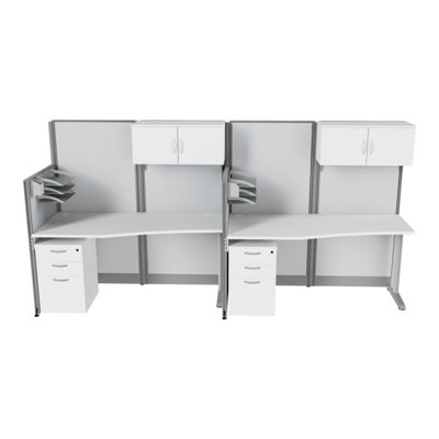 Regency Instant Office 63H x 129W 2 Person In-Line Cubicle Panel Workstation w/ Storage, Pure White
