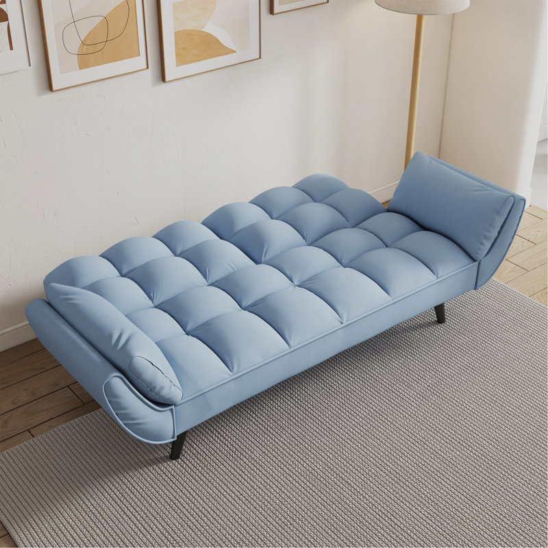 74 pouces bleu canapé doux deux accoudoirs coussin décoratif confortable appartement petite chambre