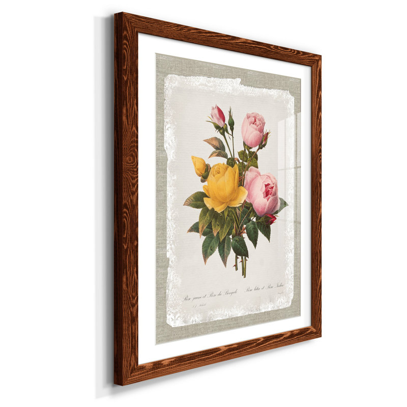 «Botanical Bouquet Roses», reproduction d'art graphique sur papier encadré, H 31,5 po x l 23,5 po x P 1,5 po, Érable