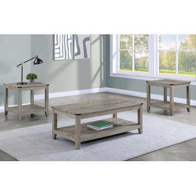 Rustique gris brun 3 pièces ensemble de table basse en bois Table basse rectangulaire et deux tables de bout carrées assorties