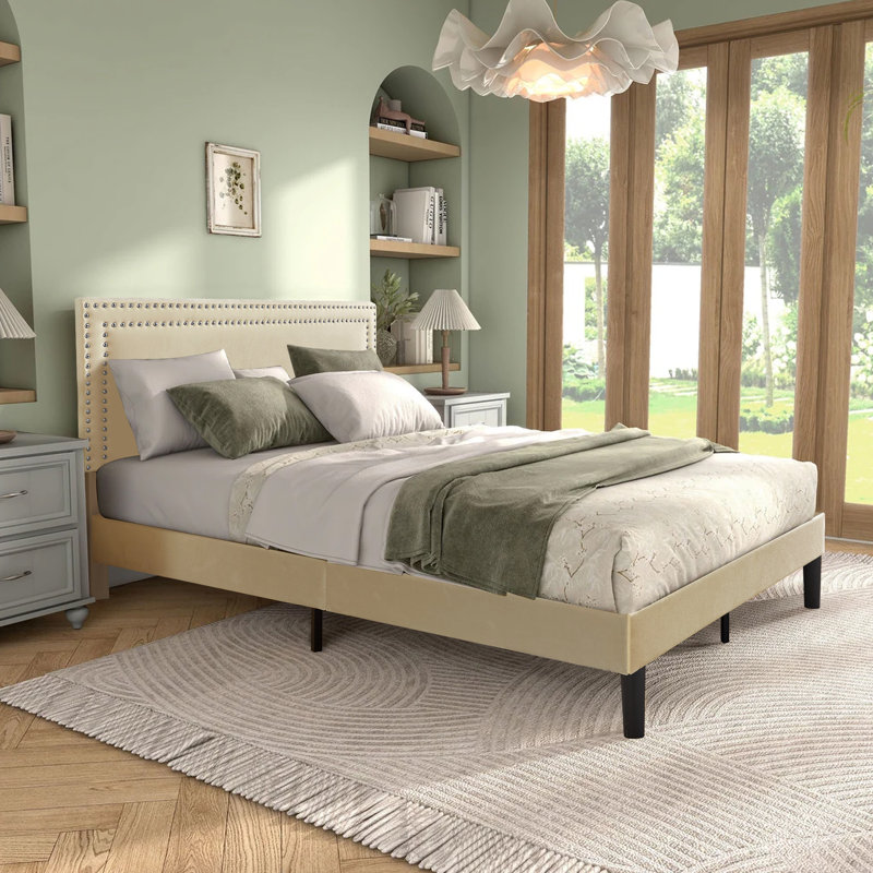 Rathdrum Upholstered Bed, Beige