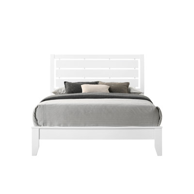 Contemporary Queen Size Bed With White Finish And Softly Curved Headboard For Relaxation Simple A Geometrically Inspired Cozy Bedroom