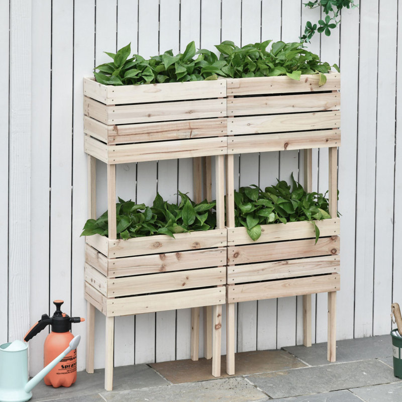 Ensemble de boîte à fleurs surélevée en bois avec jardinière 4PCS
