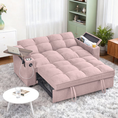 Versatile Loveseat Sleeper Sofa Bed With Storage Armrest, USB Port, And Rotating Side Table For Comfortable Living Spaces