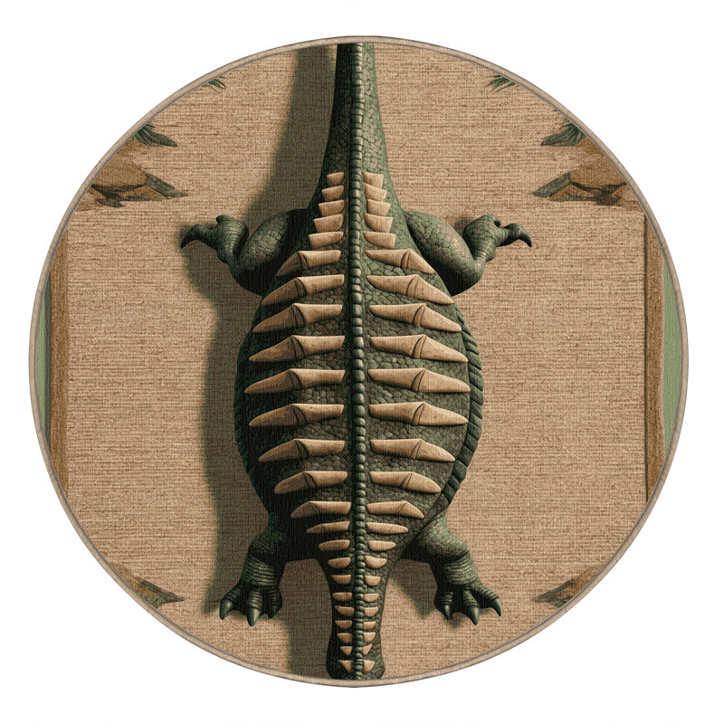 Tapis beige dinosaures lavable à la machine, Rond 4 pi