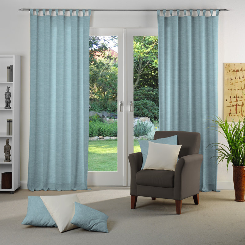 Polyacrylic Opaque Tab Top Curtain Panel, 132cm Width x 405cm Drop, Light blue