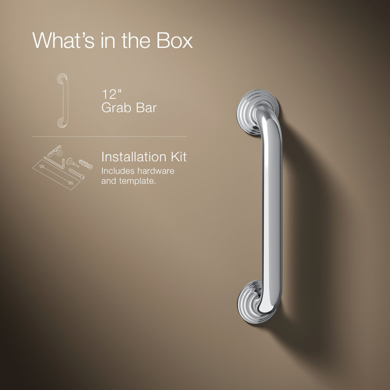 Traditional Grab Bar, 12"W, Polished Stainless