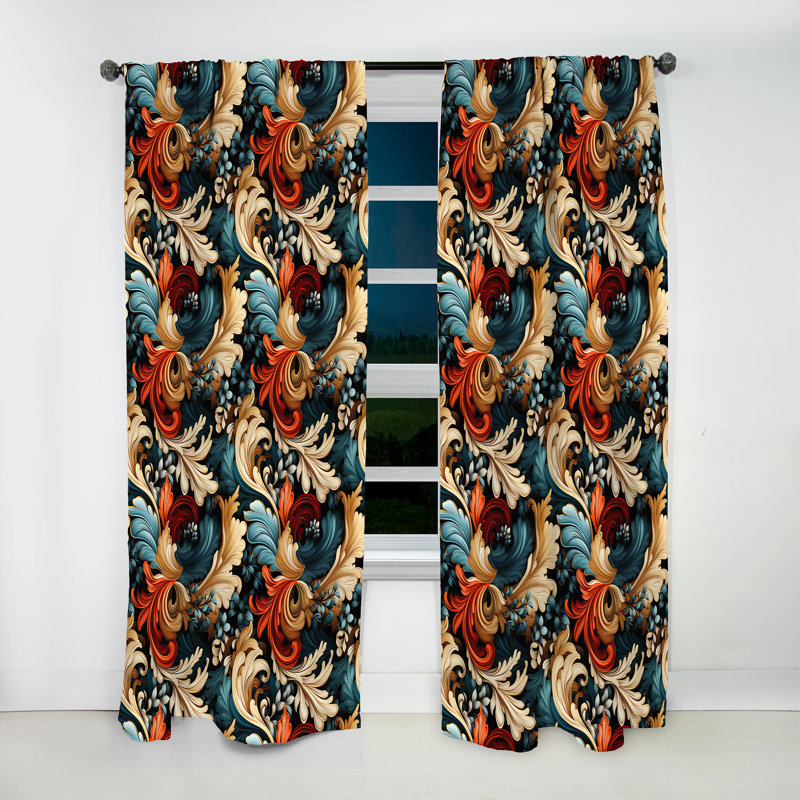 Rideau en velours glamour avec motif cachemire et trésors de culture - 1 panneau, L 52 po x L 108 po
