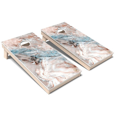 Ensemble de planches de cornhole en marbre brun et bleu toutes saisons