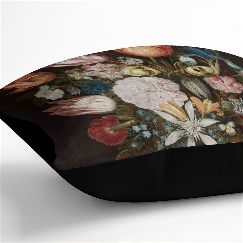 Still Life With Flowers Vol.5 Square Throw Cushion, Black, 40cm H x 40cm W x 15cm D