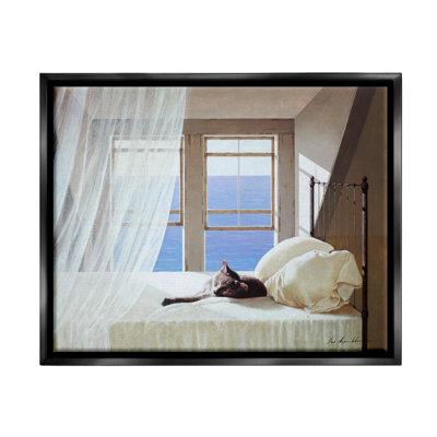 " Cat Resting On White Oceanside Bed Nautical Painting " by Zhen-Huan Lu