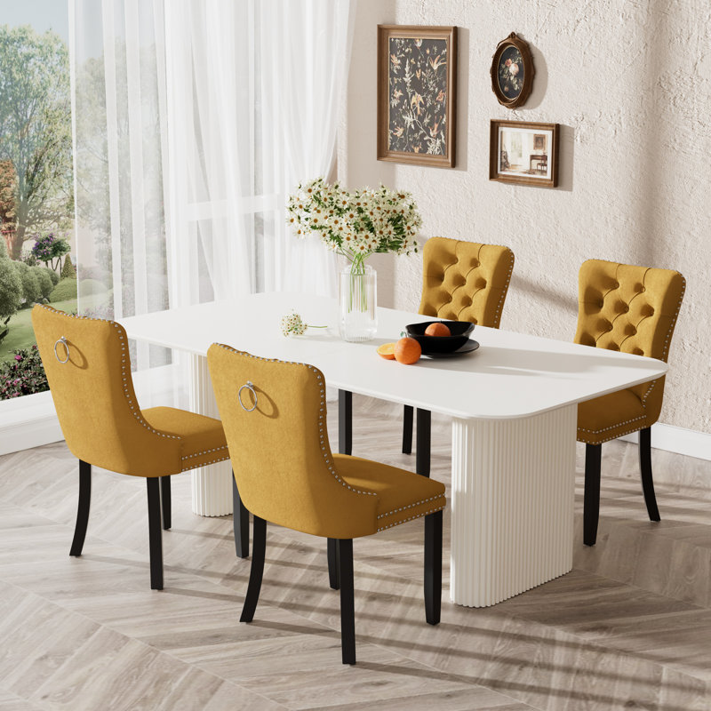 Ensemble de table de salle à manger en panneau de fibres à densité moyenne pour 4 à 6 personnes, Jaune, 5
