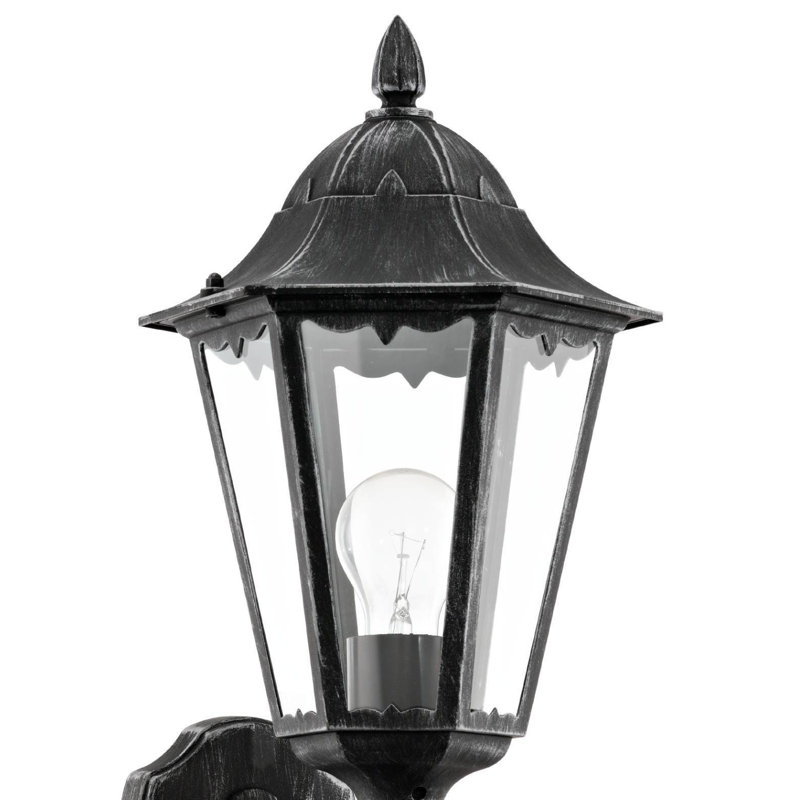 Deonte 47.5cm H Outdoor Wall Lantern, Black / Patina Silver