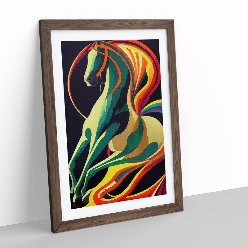 Abstract Horse No.3 - Wall Art, 64cm H x 46cm W x 2cm D, Walnut Frame