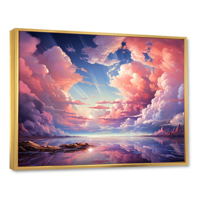 Kawaii Landscape Clouds V sur impression sur toile, H 24 po x l 32 po x P 1 po, Cadre flottant doré