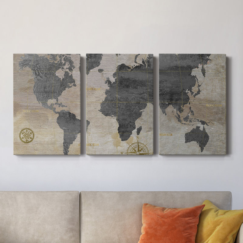 Carte du monde modélisée - Toile tendue avec châssis de qualité supérieure - prête à être accrochée
