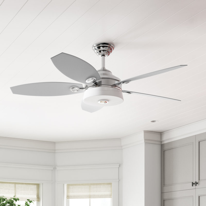 54'' Ceiling Fan with LED Lights, Polished Chrome with Silver/Toasted Oak Blades