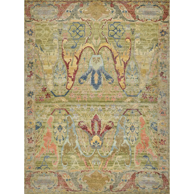 Antic Hand Knotted New Zealand Wool Green Area Rug