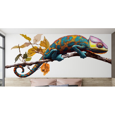 Autocollant mural caméléon, autocollant mural lézard coloré, décoration murale jungle tropicale, décoration chambre reptile, autocollant mural animal pour chambre d'enfant 452 g