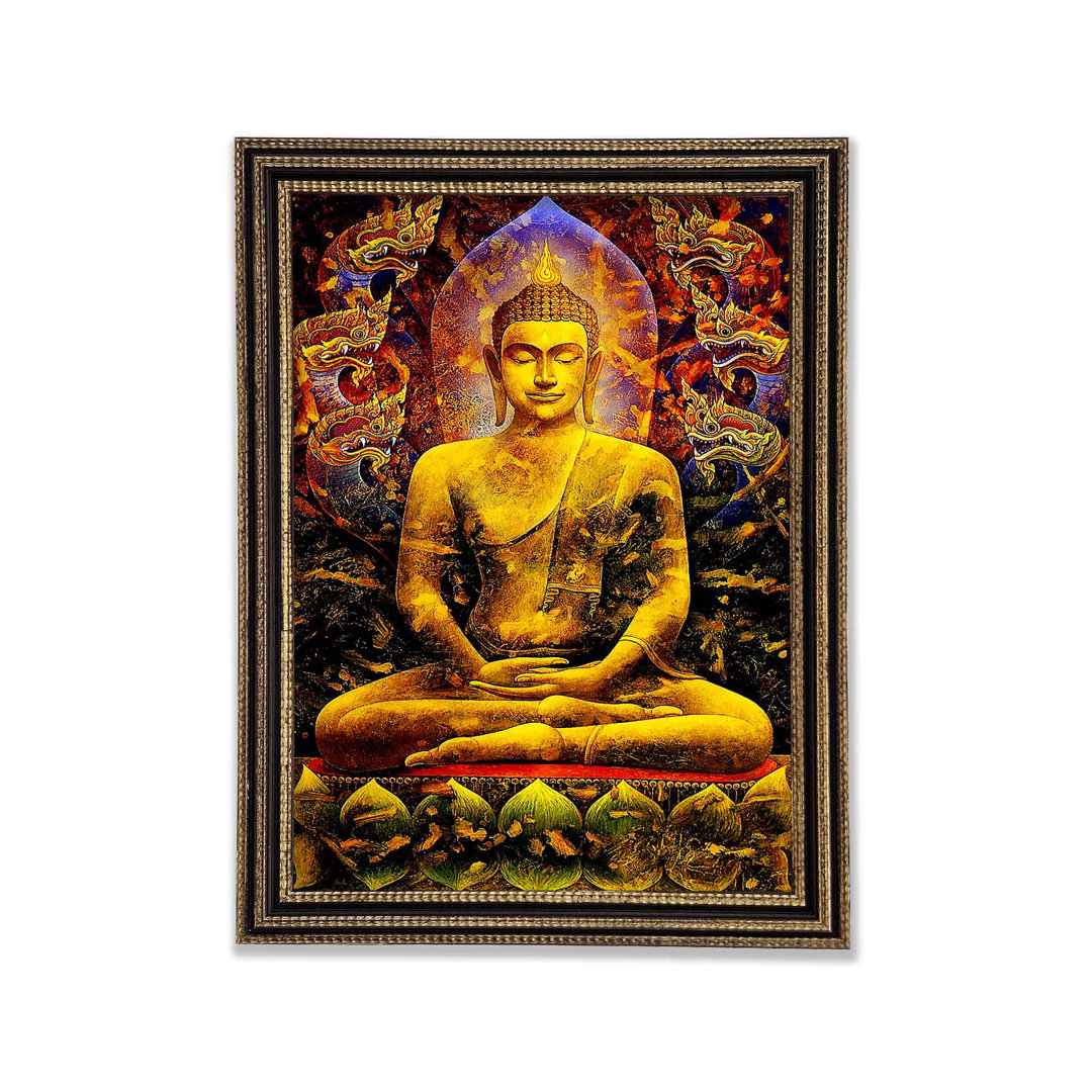 Meditierender Buddha Drachen Gerahmter Druck