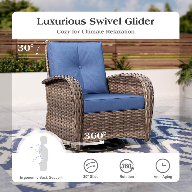 Five Pieces Rattan Outdoor Conversation Set With Swivel Lounge Chairs