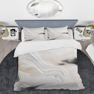 Ensemble de housse de couette en microfibre / polyester ondulé blanc et doré