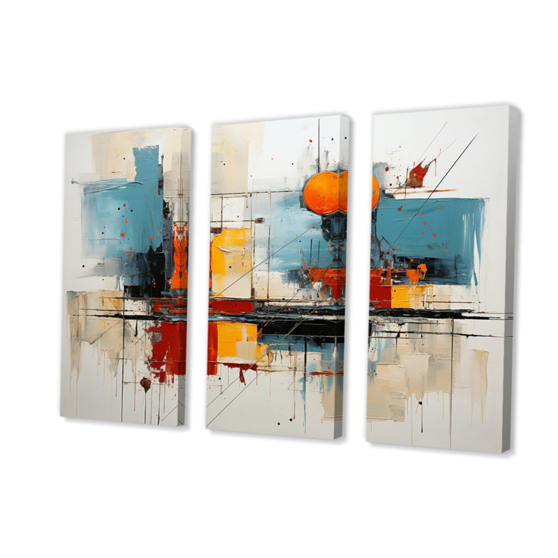 «Teal Orange Bold Flow Collage», impression sur toile tendue 3 pièces, H 40 po x l 60 po x P 1 po