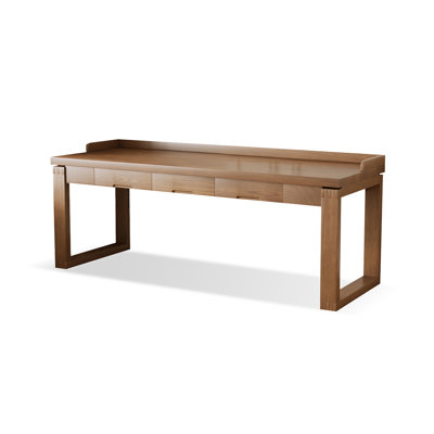 Solid wood rectangular walnut-coloured desk with drawers