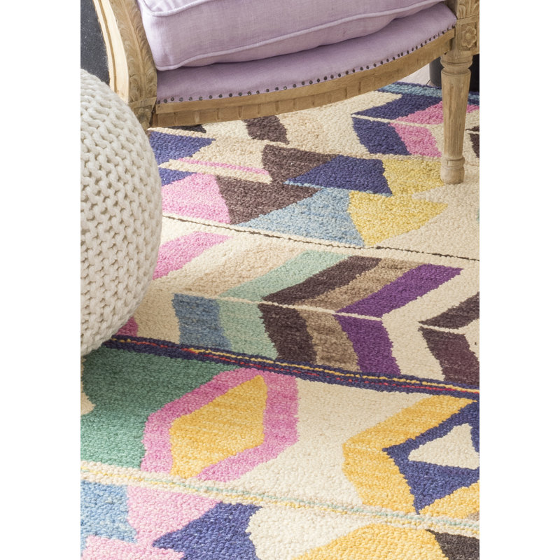 Leiarna Geometric Wool Runner Rug for Living Room Bedroom Dining Room Entryway Hallway Kitchen, Multicolor/Black