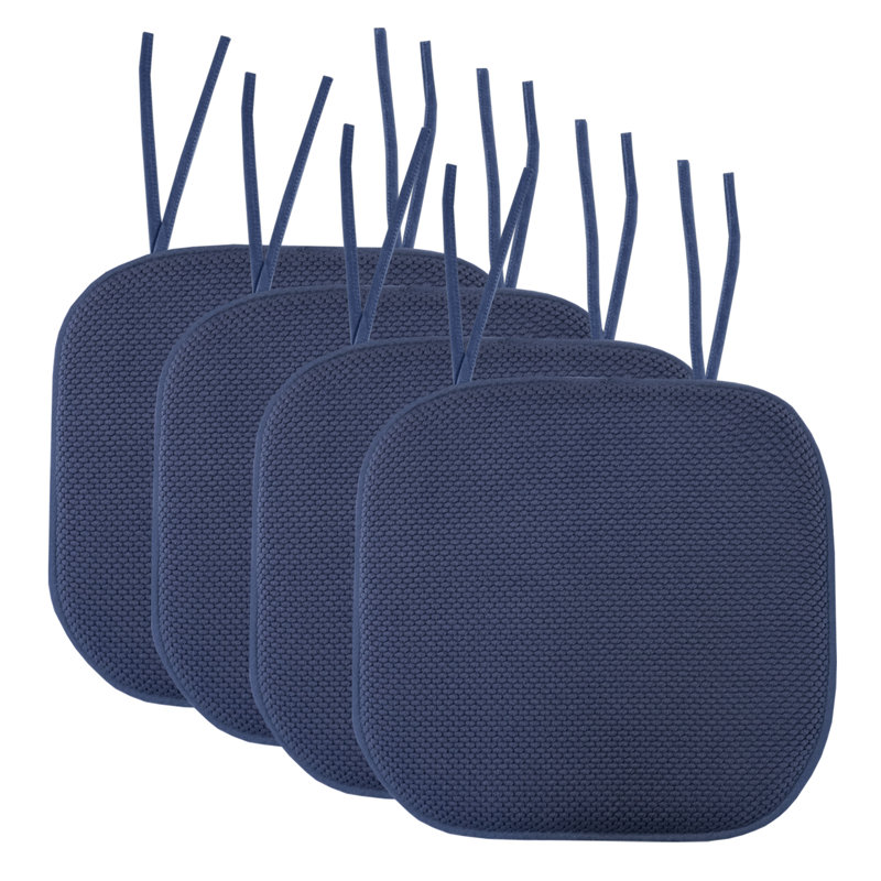Honeycomb Memory Foam Non-Slip 16" x 16" Chair Cushion Pad with Ties, Navy, 4