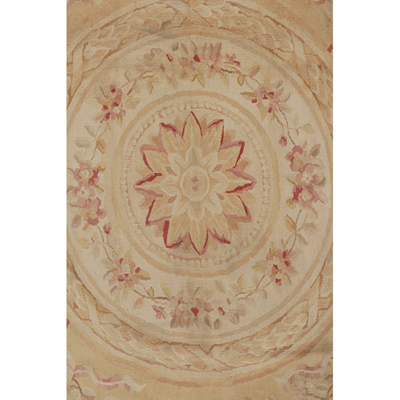 Rug & Kilim’S Aubusson Style Square Rug In Gold And Beige With Floral Medallion