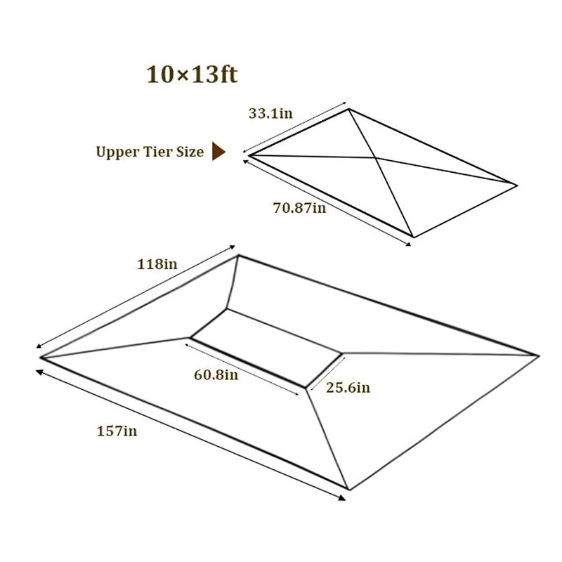 Auvent de remplacement pour pavillon de jardin à double toit 13 x 10 pi - Protection en tissu brun et hydrofuge