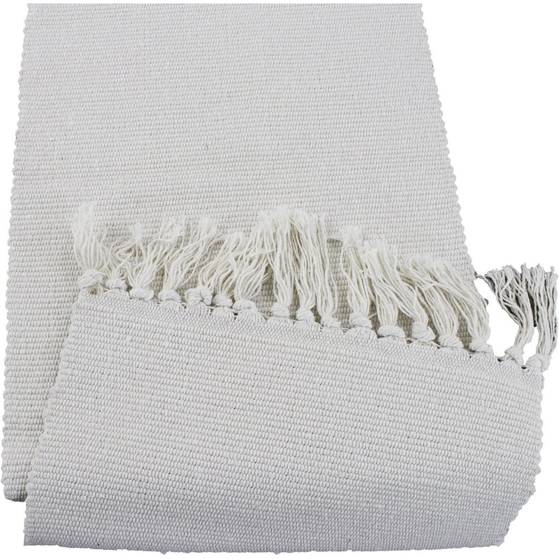 Ivory Boho Tribal Textured Table Runner With Tassels, 71" L x 14" W