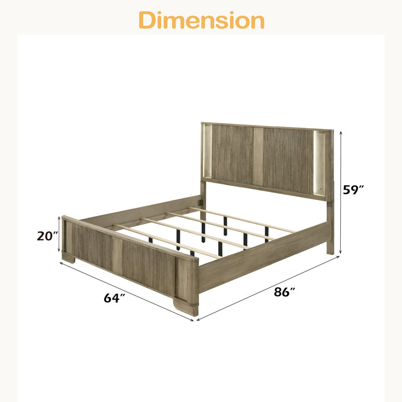 Queen Bed with LED,Sturdy Structure