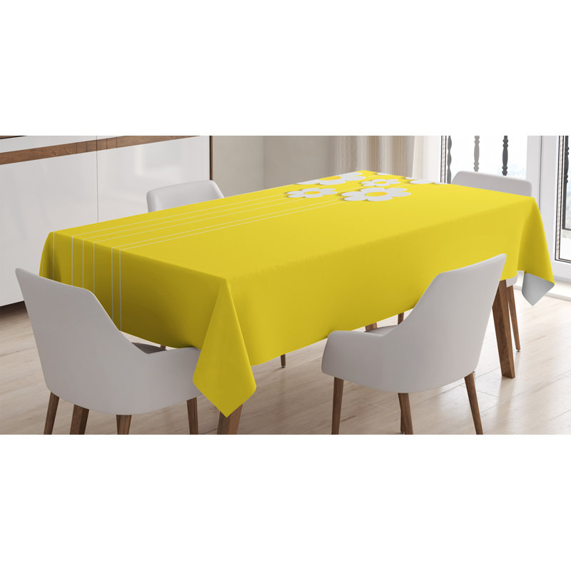 Ambesonne Yellow Tablecloth, Spring Flowers Daisy Pattern On Clean Background Blossom Meadow Scenic Art Print, Rectangular Table Cover For Dining Room Kitchen Decor, 60" X 84", Yellow White